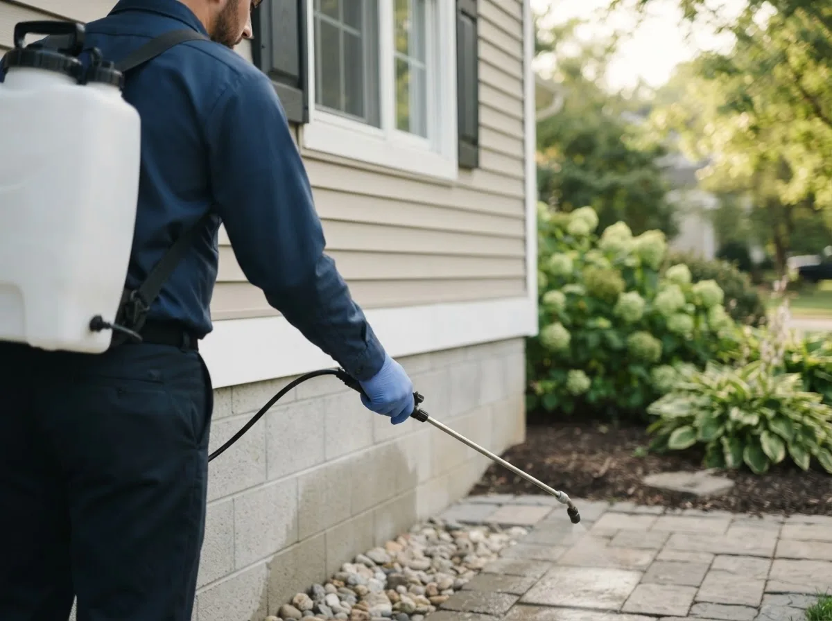 Pest control technician inspecting a home in Bigelow, MN